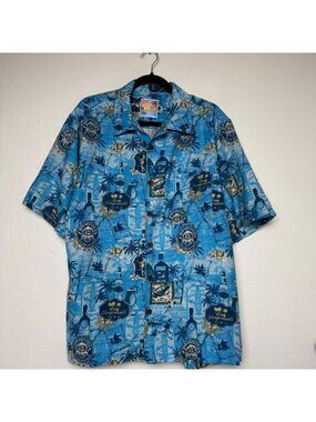Margaritaville Men's Blue Tropical Button-Up Shirt Island Print Short Sleeve Siz